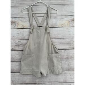 Miou Muse Linen Blend Overall Shortalls Womens Medium Beige Tan 2 Pocket